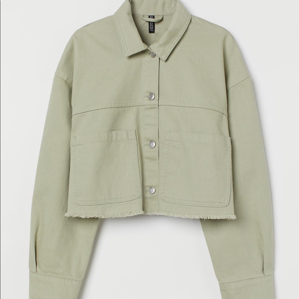 Oversized Light Green Twill Crop Jacket